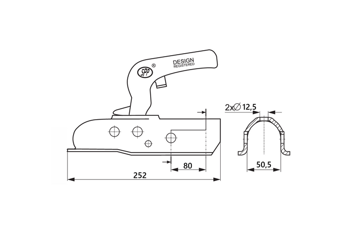 Attelage à boule STEELPRESS ZSK-1700C pour remorque de 1700 kg avec timon tubulaire de 50 mm