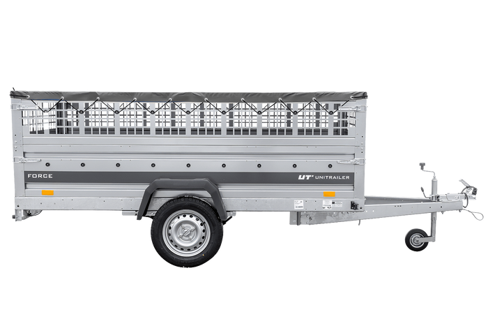 Remorque à un essieu sur ressorts 264x125 UNITRAILER FORCE 264/R KIPP avec côtés en filet, châssis H-0 et bâche grise