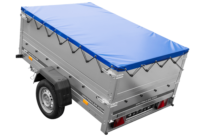 Remorque voiture 200x125 UNITRAILER GARDEN 201 KIPP avec ridelles supplémentaires et bâche bleue