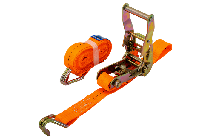 Ensemble de quatre courroies de transport UNITRAILER orange 4 m/25 mm/1 t avec tendeur