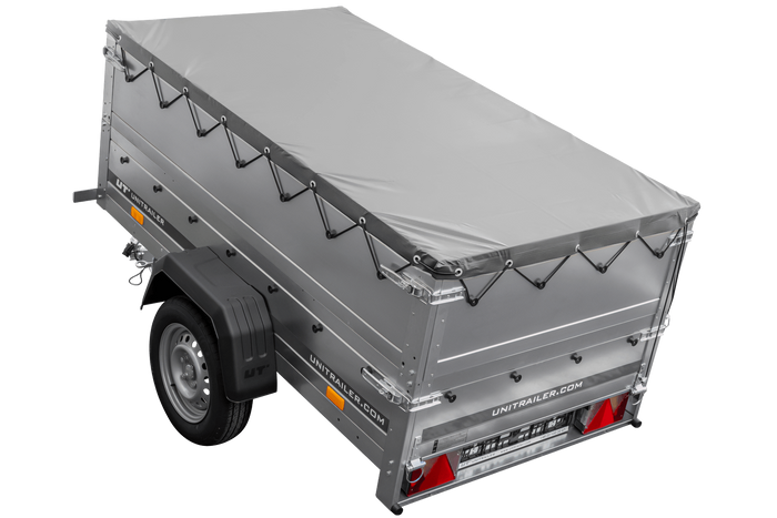 Remorque mono-essieu 200x106 UNITRAILER GARDEN 200 KIPP avec ridelles BIS, châssis H-0 et bâche grise