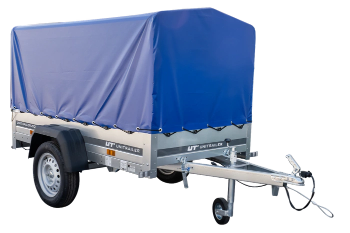 Remorque à un essieu 200x106 UNITRAILER GARDEN 200 KIPP avec châssis H-800 et bâche bleue