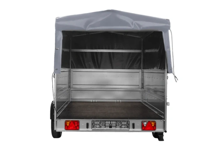 Remorque à un essieu sur ressorts UNITRAILER GARDEN 265/R KIPP 264x150 avec ridelles BIS, châssis H-800 et bâche grise