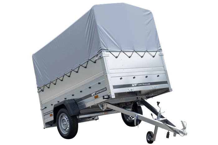 Remorque porte-voitures 230x125 UNITRAILER GARDEN 230 KIPP avec ridelles BIS, châssis H-800 et bâche grise
