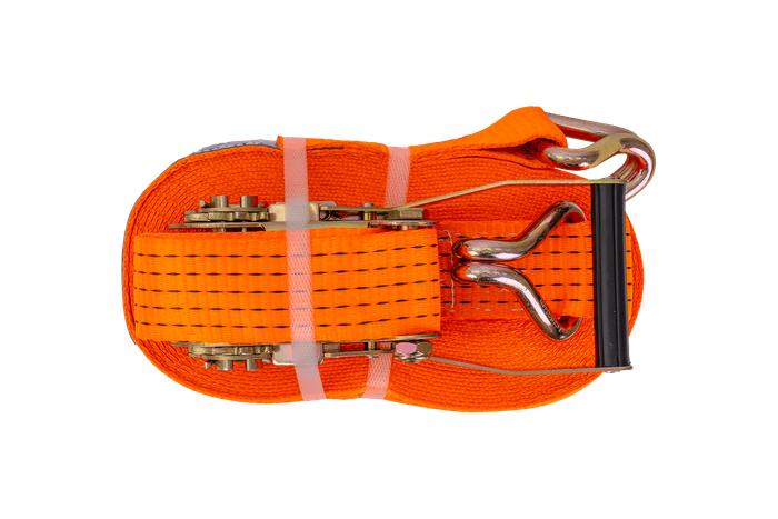Ensemble de quatre courroies de transport UNITRAILER 15 m/50 mm/5 t orange avec tendeur