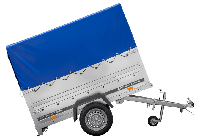 Remorque Garden Trailer 200 Kipp avec roue jockey, rehausses supplémentaire, arceau H-800 et bâche bleue