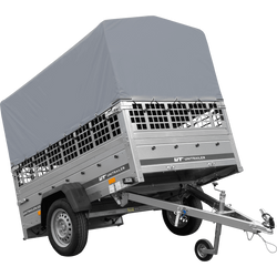 Remorque à un essieu 200x125 UNITRAILER GARDEN 201 KIPP avec côtés en filet, châssis H-800 et bâche grise