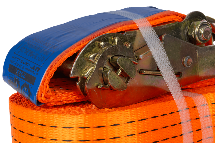 Ensemble de quatre courroies de transport UNITRAILER 12 m/50 mm/5 t orange avec tendeur