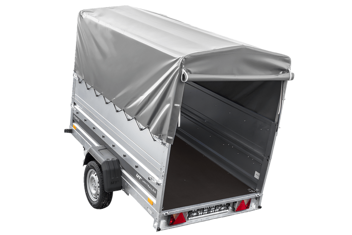 Remorque à un essieu sur ressorts 230x125 UNITRAILER FORCE 230/R KIPP avec ridelles BIS, châssis H-800 et bâche grise