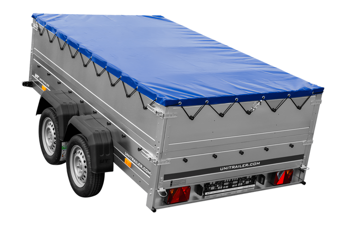 Remorque à deux essieux 264x150 UNITRAILER GARDEN 265/2 KIPP avec ridelles BIS, châssis H-0 et bâche bleue