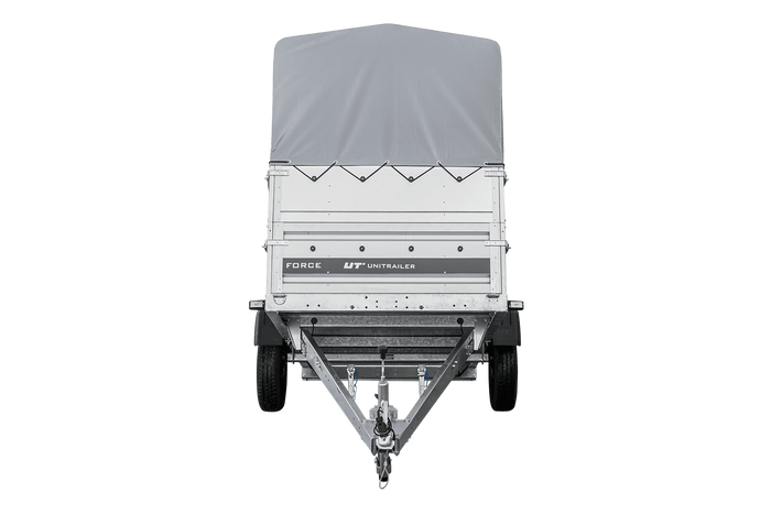 Remorque porte-voitures 230x125 UNITRAILER FORCE 230 KIPP avec ridelles BIS, châssis H-800 et bâche grise