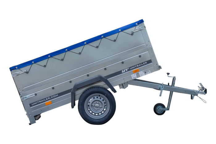Remorque à un essieu 200x106 UNITRAILER GARDEN 200 KIPP avec côtés BIS et bâche bleue