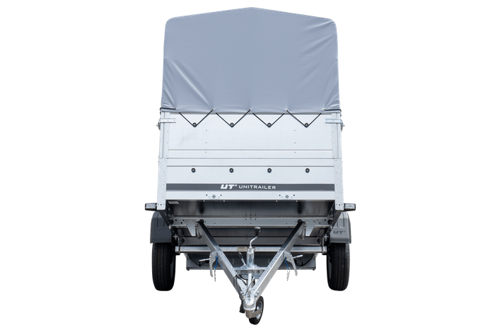 Remorque porte-voitures 230x125 UNITRAILER GARDEN 230 KIPP avec ridelles BIS, châssis H-800 et bâche grise