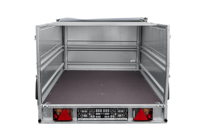 Remorque porte-voitures sur ressorts 230x125 UNITRAILER FORCE 230/R KIPP avec ridelles BIS, châssis H-0 et bâche grise