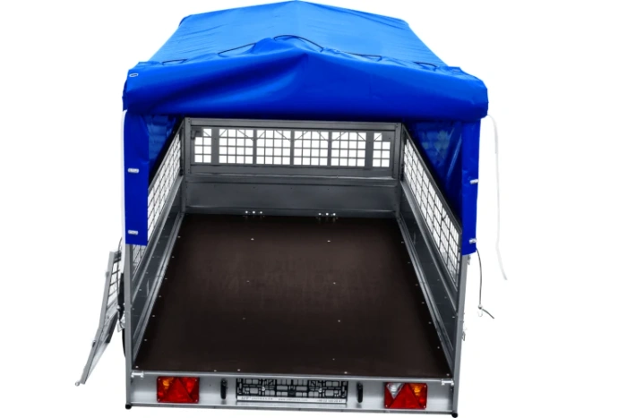 Remorque sur ressorts 264x150 UNITRAILER GARDEN 265/R KIPP avec ridelles grillagées, châssis H-800 et bâche bleue