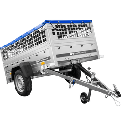 Remorque grillagée 200x106 avec bâche plate bleue, ridelles grillagées et roue jockey - Garden Trailer 200 KIPP
