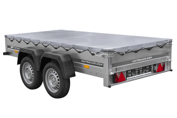 REMORQUE UNITRAILER 264/2 KIPP AVEC ROUE JOCKEY, TIGE DE SUPPORT DE BÂCHE ET BÂCHE PLATE GRISE