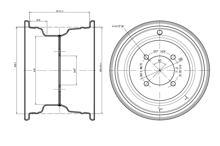 Jante en acier UNITRAILER noire 5,5 po x 8 po H2 4x88 ET:-2