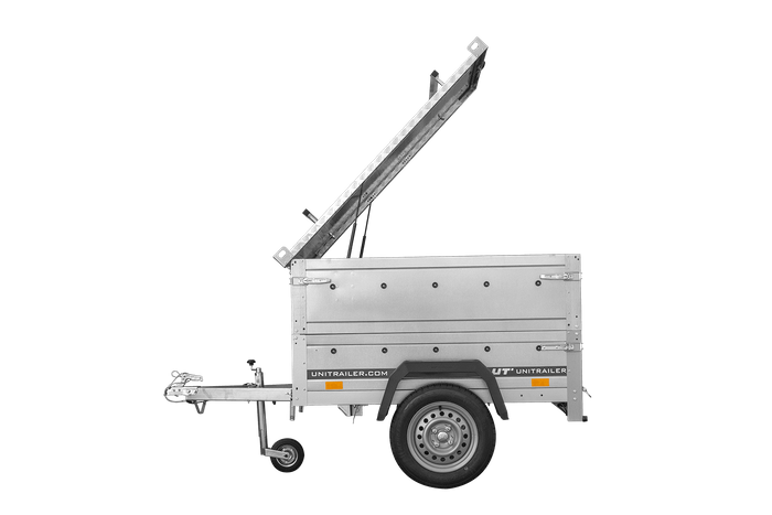 Remorque mono-essieu 150x106 UNITRAILER GARDEN 150 KIPP avec ridelles BIS et bâche en aluminium
