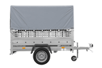 Remorque à un essieu 200x125 UNITRAILER GARDEN 201 KIPP avec côtés en filet, châssis H-800 et bâche grise