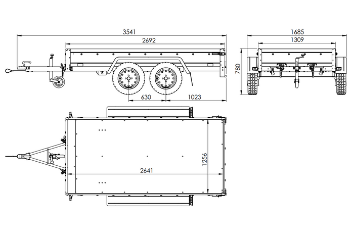 Remorque double essieux Garden Trailer 264/2 KIPP avec roue jockey, rehausses de ridelles et bâche plate bleue 