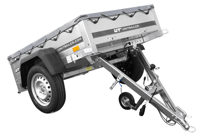 Petite remorque à vendre Garden Trailer 150 KIPP [avec bâche plate grise, roue jockey et tiges de support bâche]