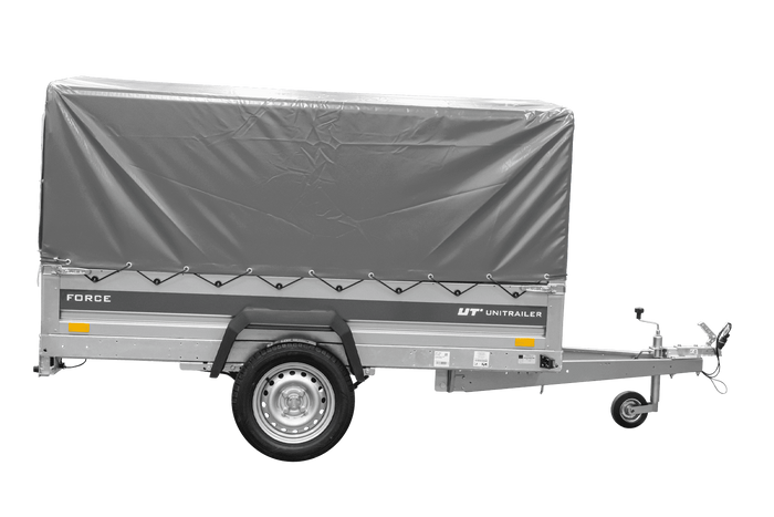 Remorque porte-voitures sur ressorts 230x125 UNITRAILER FORCE 230/R KIPP avec châssis H-800 et bâche grise
