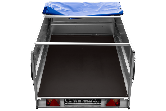 Remorque voiture 200x125 UNITRAILER GARDEN 201 KIPP avec ridelles supplémentaires et bâche bleue