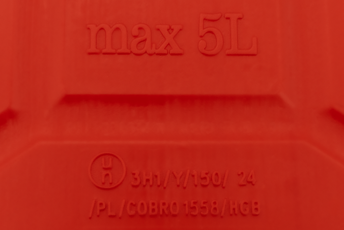 Bidon en plastique HERMON de 5 L avec entonnoir, rouge