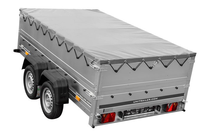 Remorque à deux essieux 264x150 UNITRAILER GARDEN 265/2 KIPP avec ridelles BIS, châssis H-0 et bâche grise