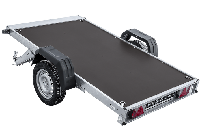 Remorque porte-voitures sur ressorts 230x125 UNITRAILER FORCE 230/R KIPP avec ridelles BIS, châssis H-0 et bâche grise