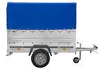 Remorque Garden Trailer 200 Kipp avec roue jockey, rehausses supplémentaire, arceau H-800 et bâche bleue