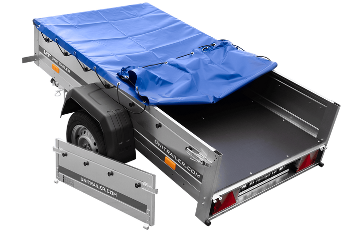 Remorque Garden Trailer 200 Kipp avec roue jockey et bâche plate bleue