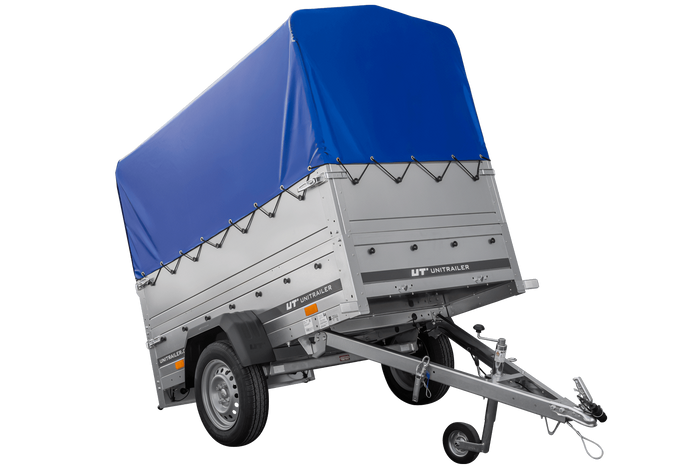 Remorque Garden Trailer 200 Kipp avec roue jockey, rehausses supplémentaire, arceau H-800 et bâche bleue