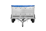 GARDEN TRAILER 264/2 KIPP remorque à deux essieux avec roue jockey, tiges de support, ridelles supplémentaires et bâche plate bleue
