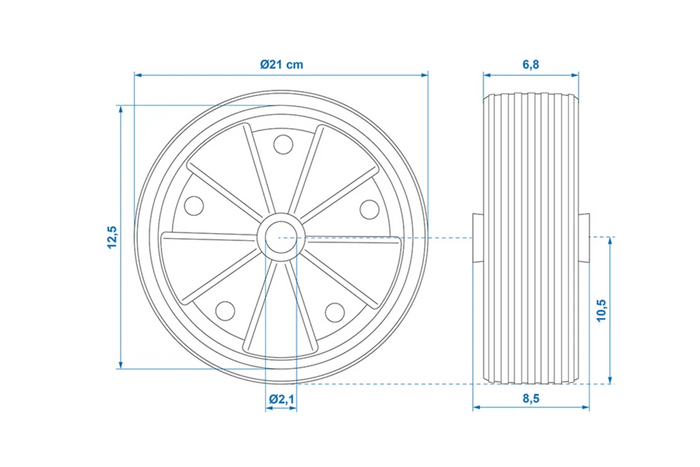 Roue de secours pour ProPlus 341549, roue jockey en caoutchouc plein 220x70 mm