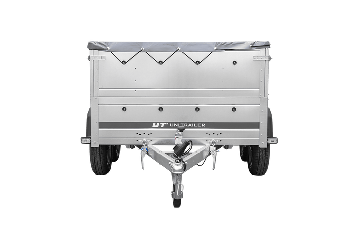 GARDEN TRAILER 264/2 KIPP remorque à deux essieux avec roue jockey, châssis H-0, ridelles BIS et bâche plate grise