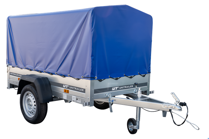 Remorque à un essieu 200x106 UNITRAILER GARDEN 200 KIPP avec châssis H-800 et bâche bleue