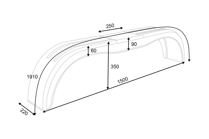 Garde-boue jumelé pour remorque 13-14" DOMAR D20522 passage de roue plat 1500/220mm