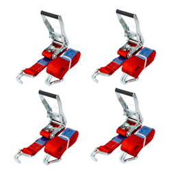 Ensemble de quatre courroies de transport rouges UNITRAIER 4 m/50 mm/5 t avec tendeur