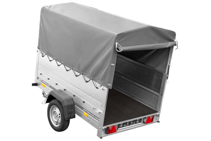 Remorque porte-voitures 200x125 UNITRAILER GARDEN 201 KIPP avec ridelles BIS, châssis H-800 et bâche grise