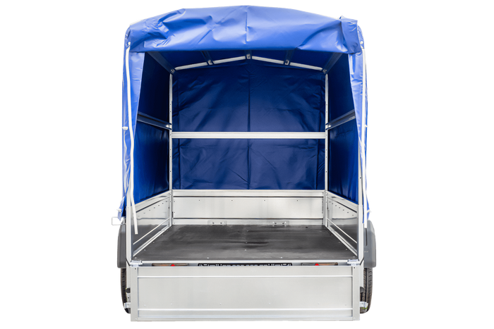 Remorque porte-voitures 230x125 UNITRAILER GARDEN 230 KIPP avec châssis H-1100 et bâche bleue