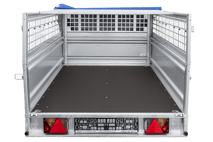 Remorque à un essieu 264x125 UNITRAILER FORCE 264 KIPP avec ridelles grillagées, châssis H-0 et bâche bleue