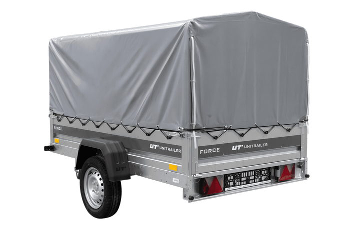 Remorque à un essieu 230x125 UNITRAILER FORCE 230 KIPP avec châssis H-800 et bâche grise
