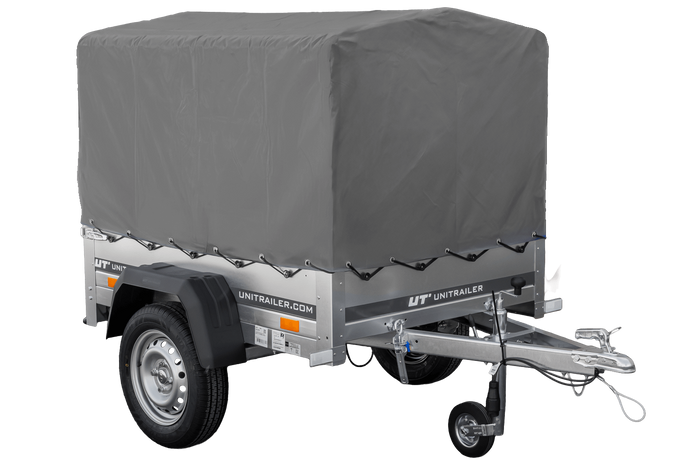 Remorque à un essieu 150x106 UNITRAILER GARDEN 150 KIPP avec châssis H-800 et bâche grise