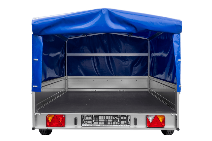 Remorque à un essieu sur ressorts 264x150 UNITRAILER GARDEN 265/R KIPP avec châssis H-800 et bâche bleue