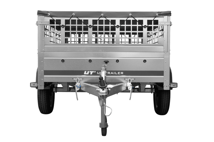 Remorque porte-voitures 200x125 UNITRAILER GARDEN 201 KIPP avec côtés en filet, châssis H-0 et bâche grise