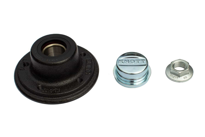 Moyeu avec roulement pour essieu non freiné KNOTT 5x112, jeu de cache-écrous