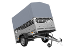 Remorque à un essieu 200x125 UNITRAILER GARDEN 201 KIPP avec côtés en filet, châssis H-800 et bâche grise