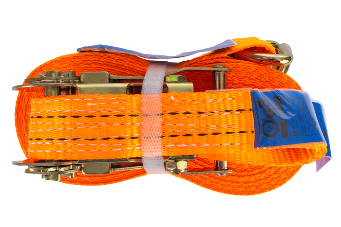 Ensemble de quatre courroies de transport UNITRAIER 10 m/35 mm/2 t orange avec tendeur